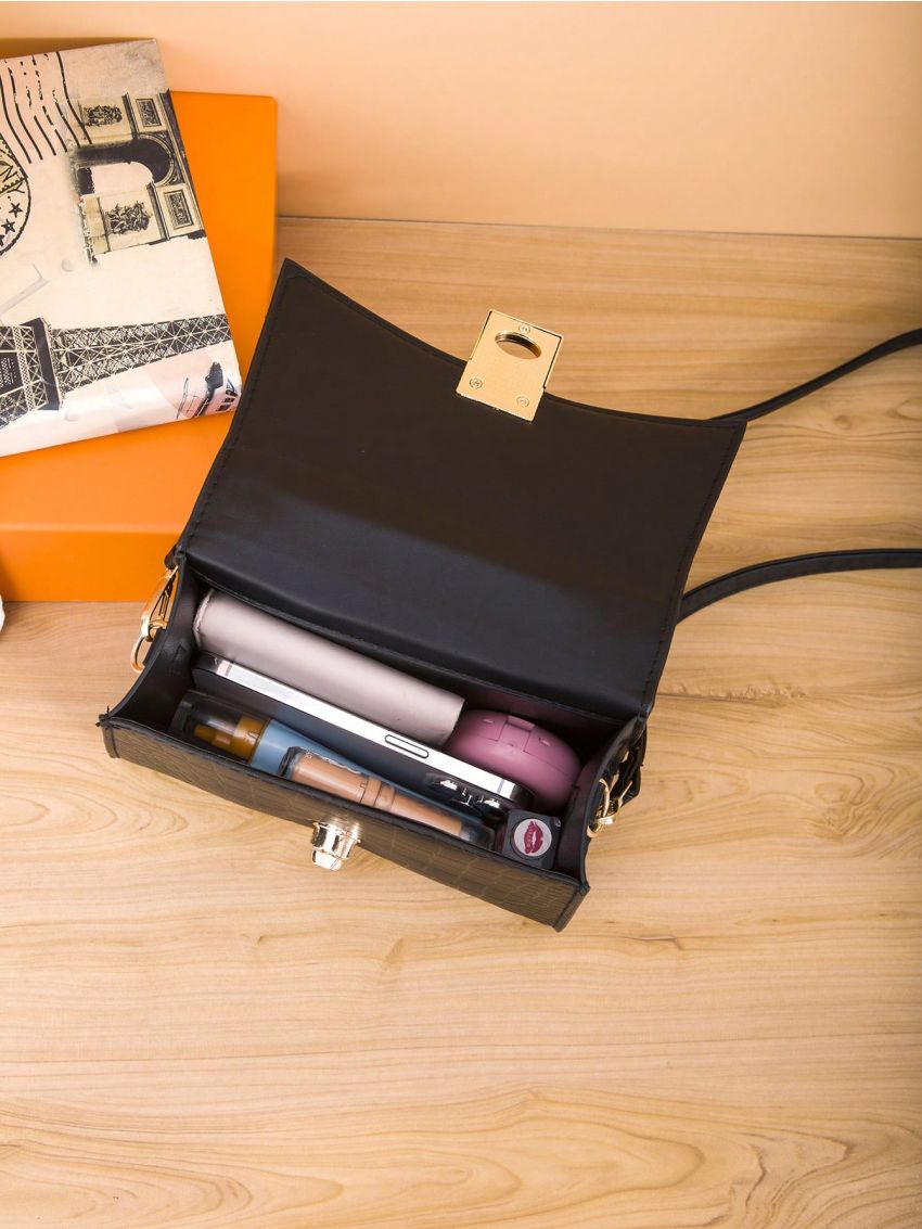 New Crocodile Pattern Diagonal Span Women's Bag Trend Fashion Handbag Black Bag