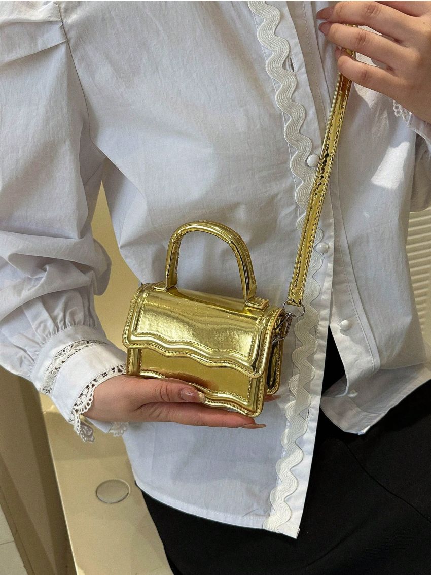 Mini Satchel Bag Solid Color Top Handle Scallop Detail