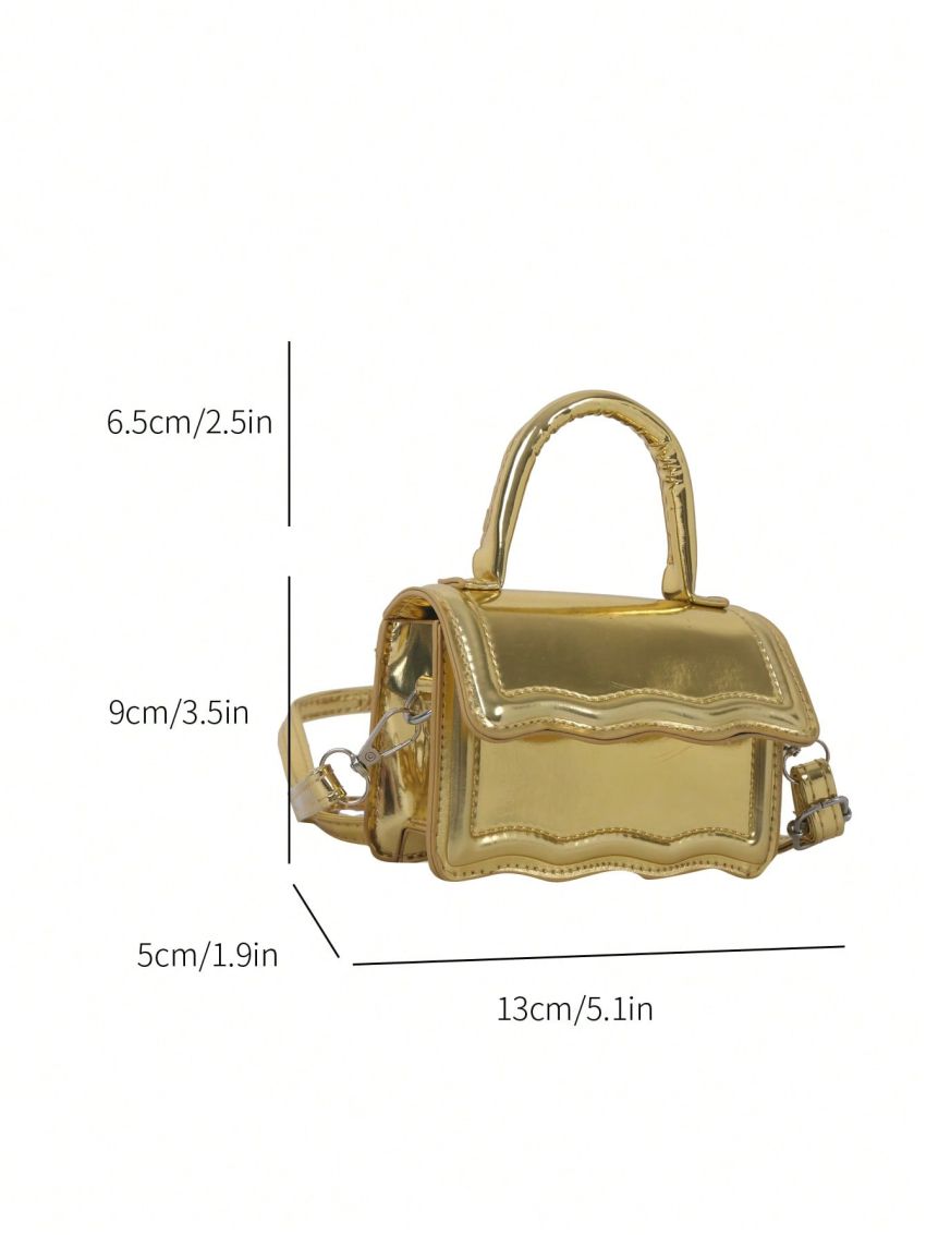 Mini Satchel Bag Solid Color Top Handle Scallop Detail