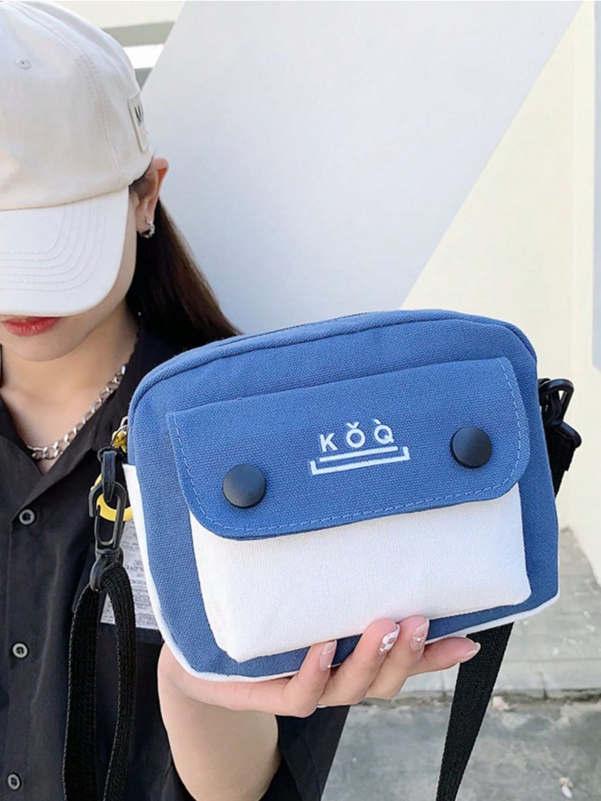 Mini Square Bag Colorblock Letter Print Canvas