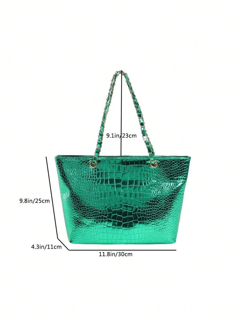 Funky Tote Bag Crocodile Embossed Chain