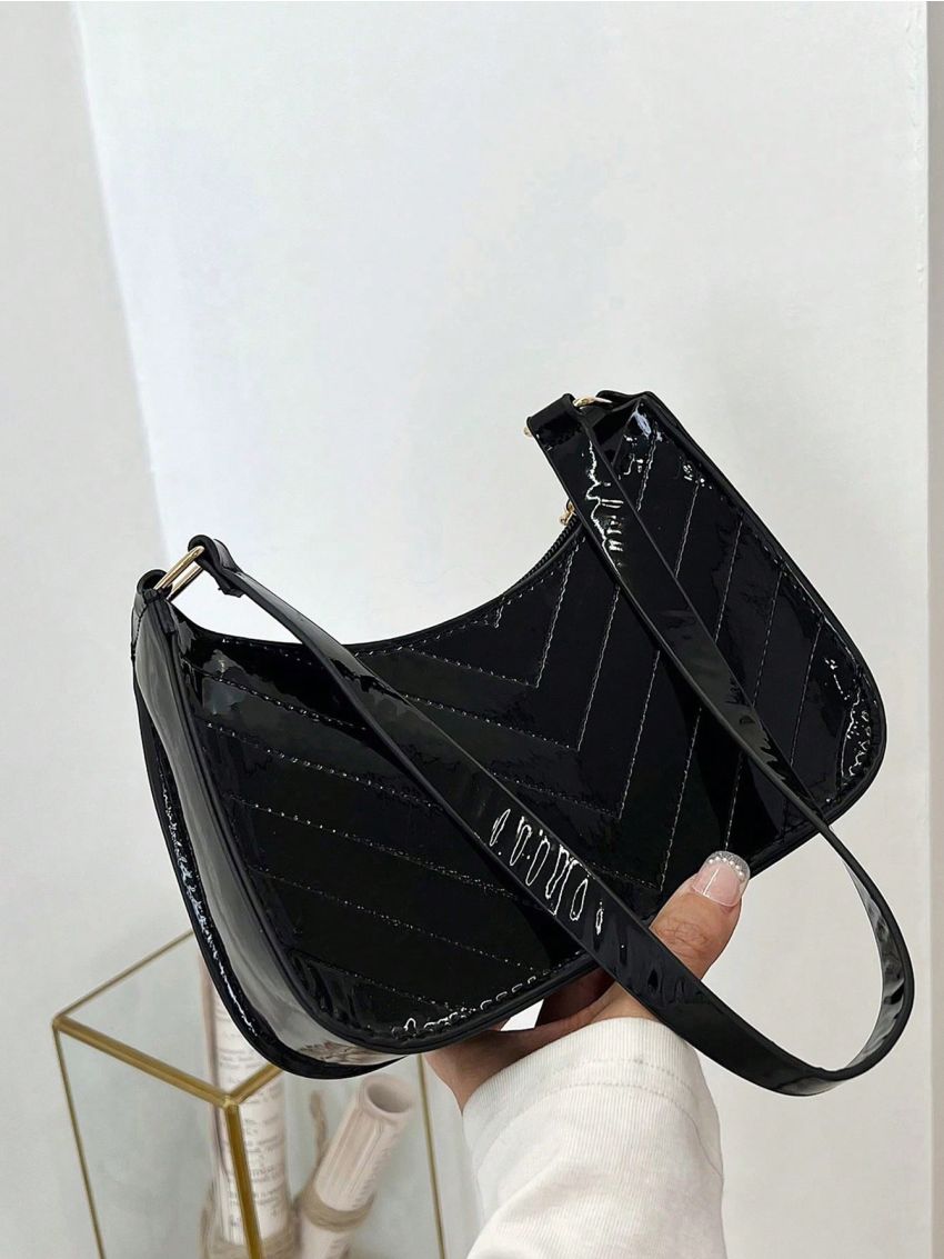 Mini Hobo Bag Solid Color Chevron Stitch