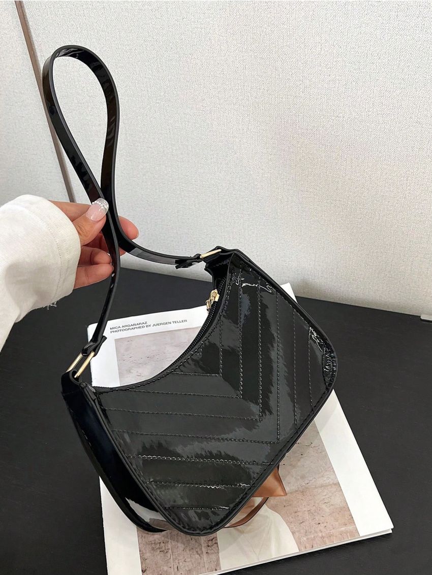 Mini Hobo Bag Solid Color Chevron Stitch