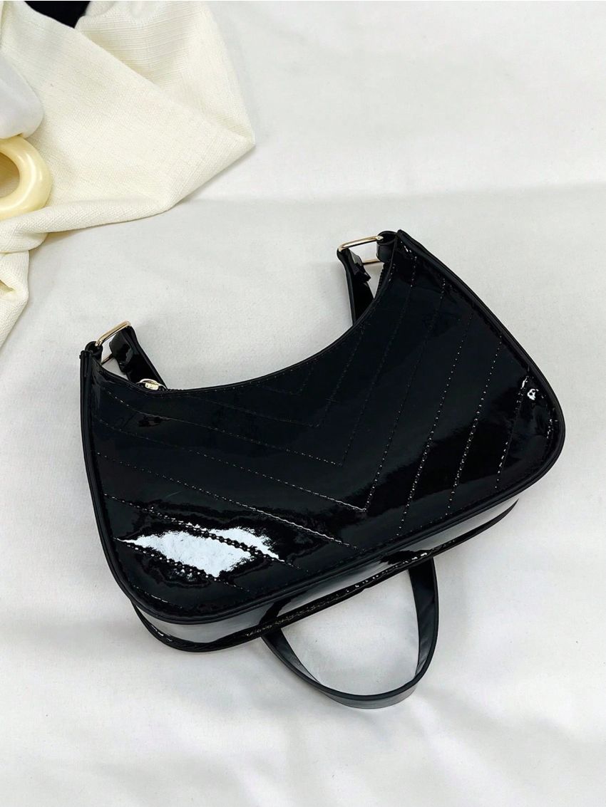 Mini Hobo Bag Solid Color Chevron Stitch