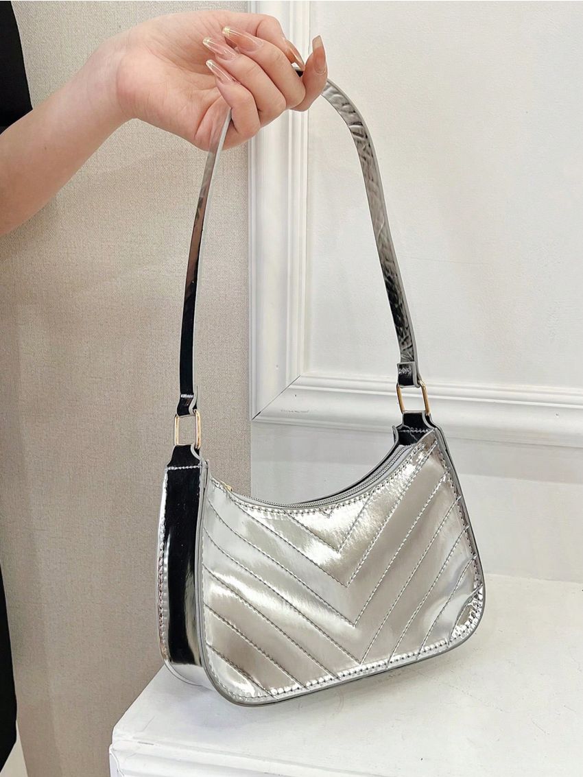 Mini Hobo Bag Solid Color Chevron Stitch