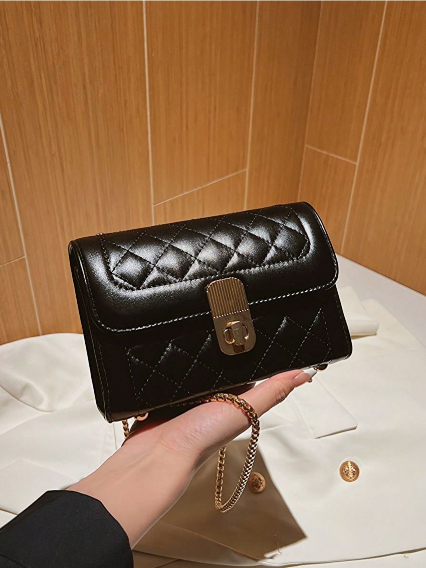 Mini Square Bag Quilted Twist Lock Chain Strap