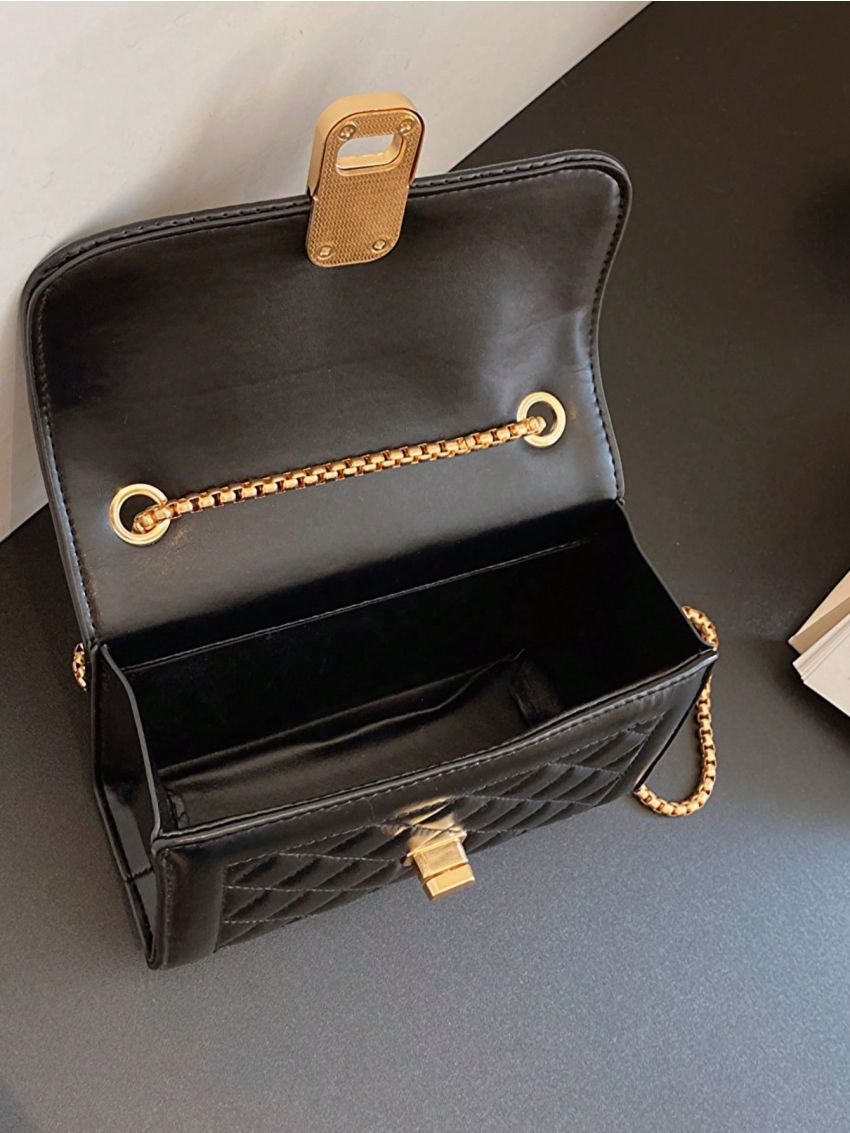 Mini Square Bag Quilted Twist Lock Chain Strap