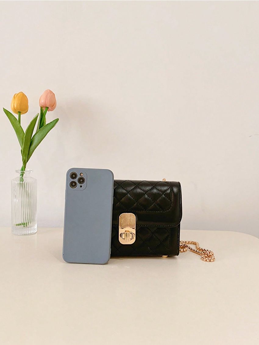 Mini Square Bag Quilted Twist Lock Chain Strap