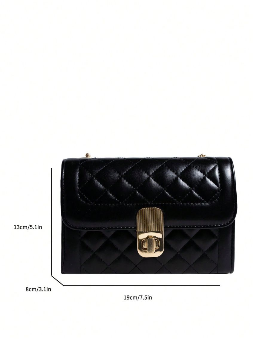Mini Square Bag Quilted Twist Lock Chain Strap