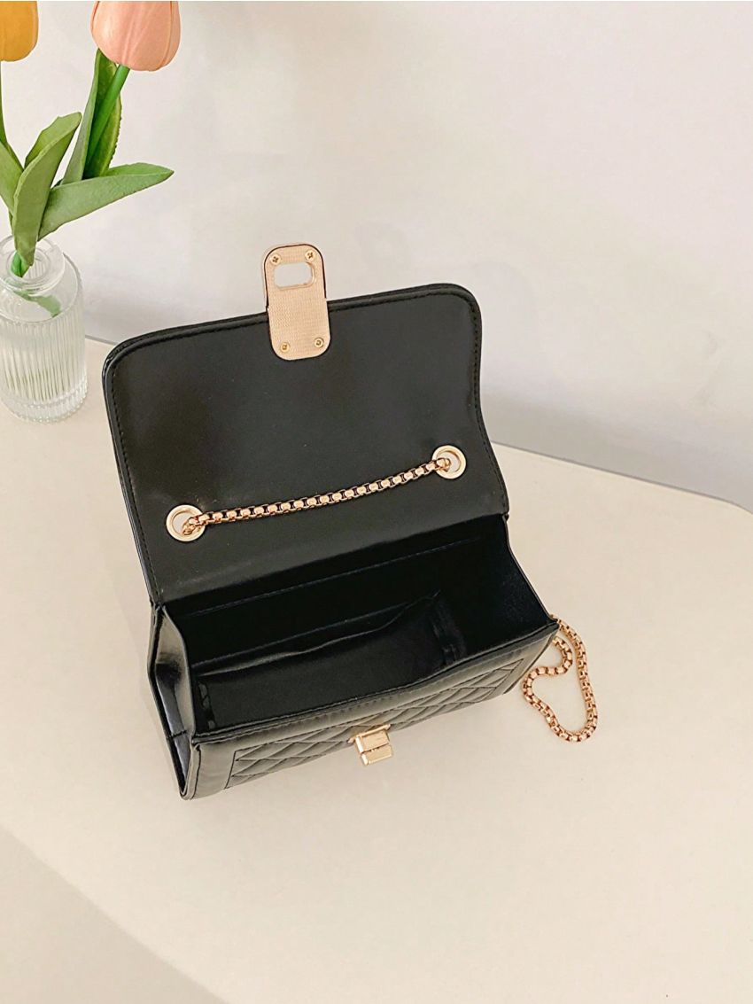 Mini Square Bag Quilted Twist Lock Chain Strap
