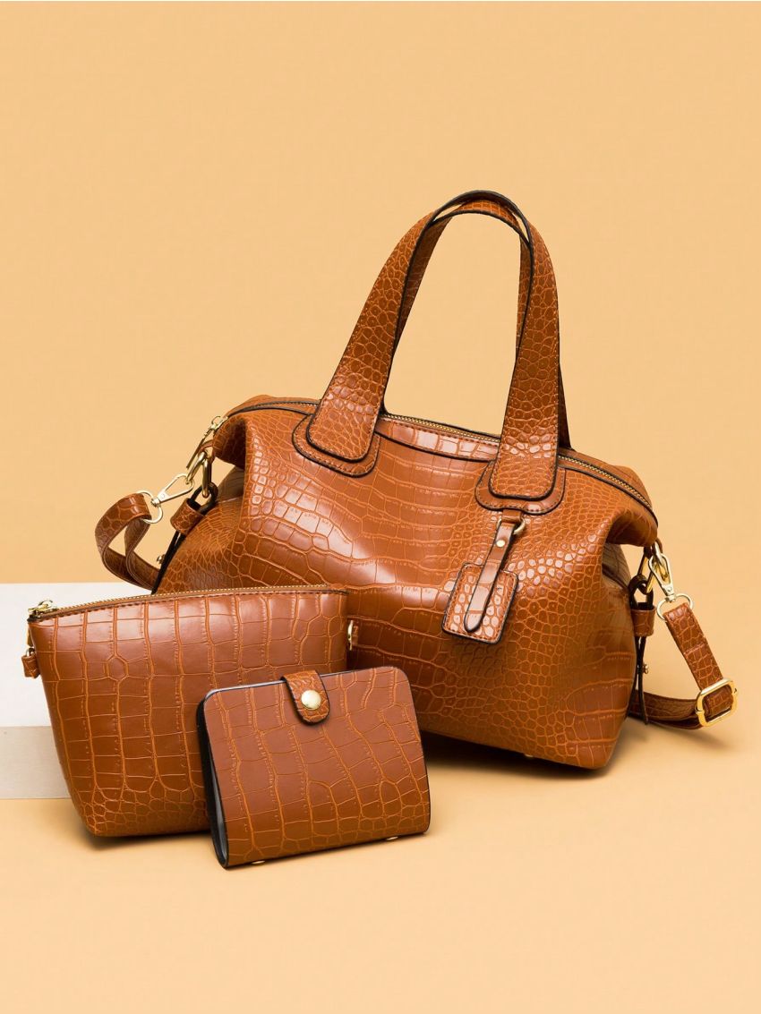 3pcs Bag Set Tote Bag Square Bag Purse Solid Color, Best Work Bag For Women