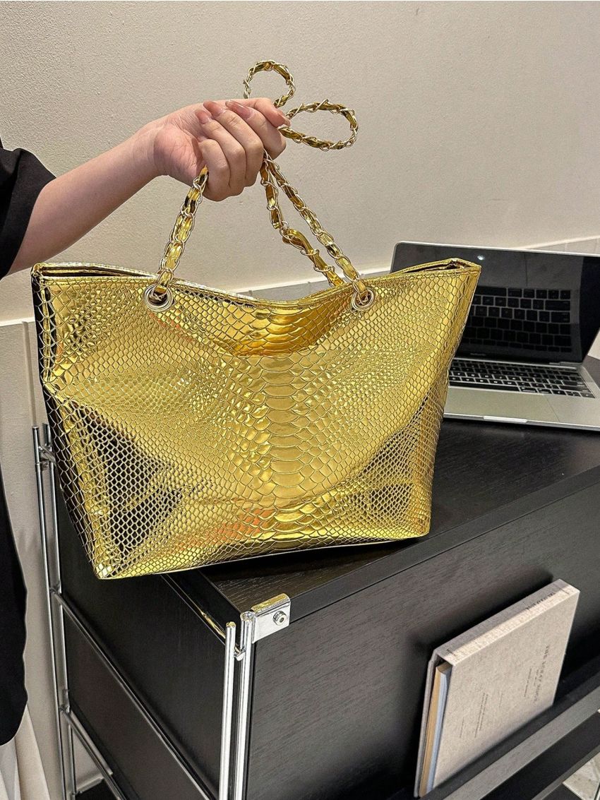 Crocodile Embossed Tote Bag Double Handle Funky