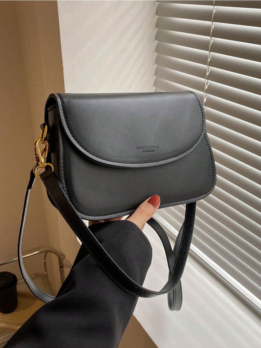 Small Square Bag Letter Embossed Flap Solid Color