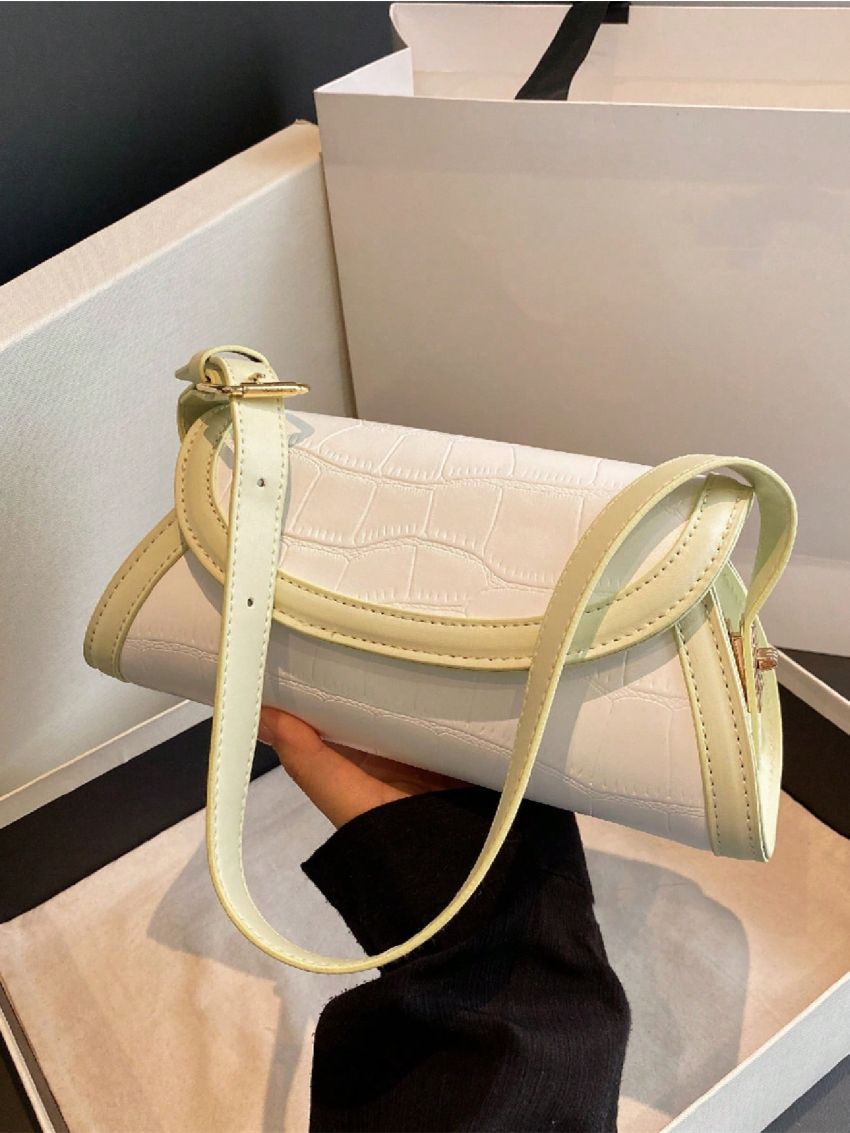 Medium Shoulder Bag Crocodile Embossed Two Tone Flap