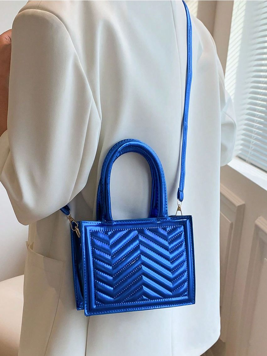 Mini Square Bag Chevron Quilted Double Handle