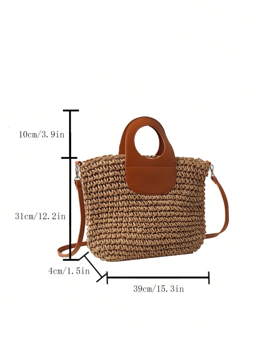Medium Straw Bag Double Handle Two Tone