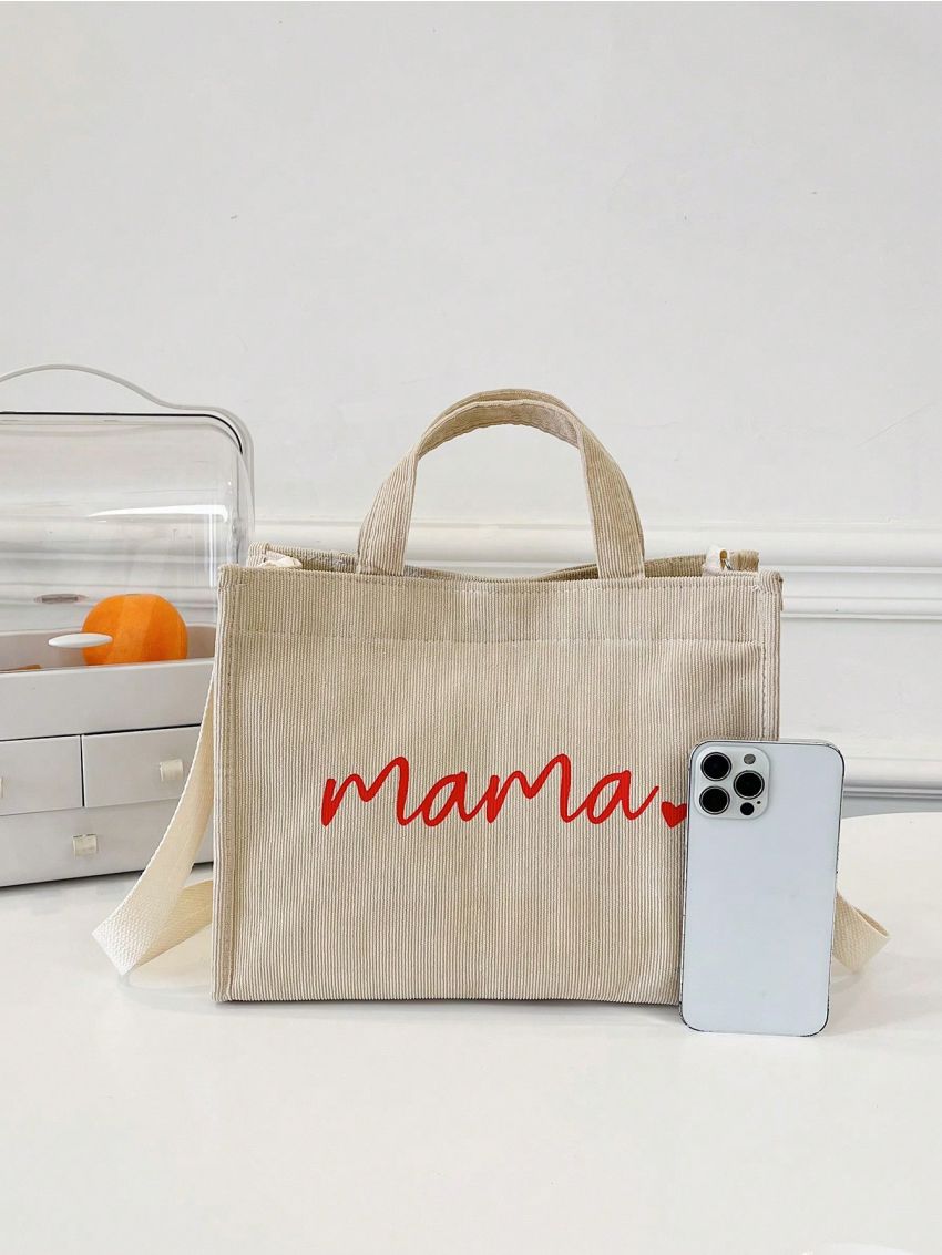 Small Shopper Bag Letter & Heart Graphic, Mothers Day Gift For Mom