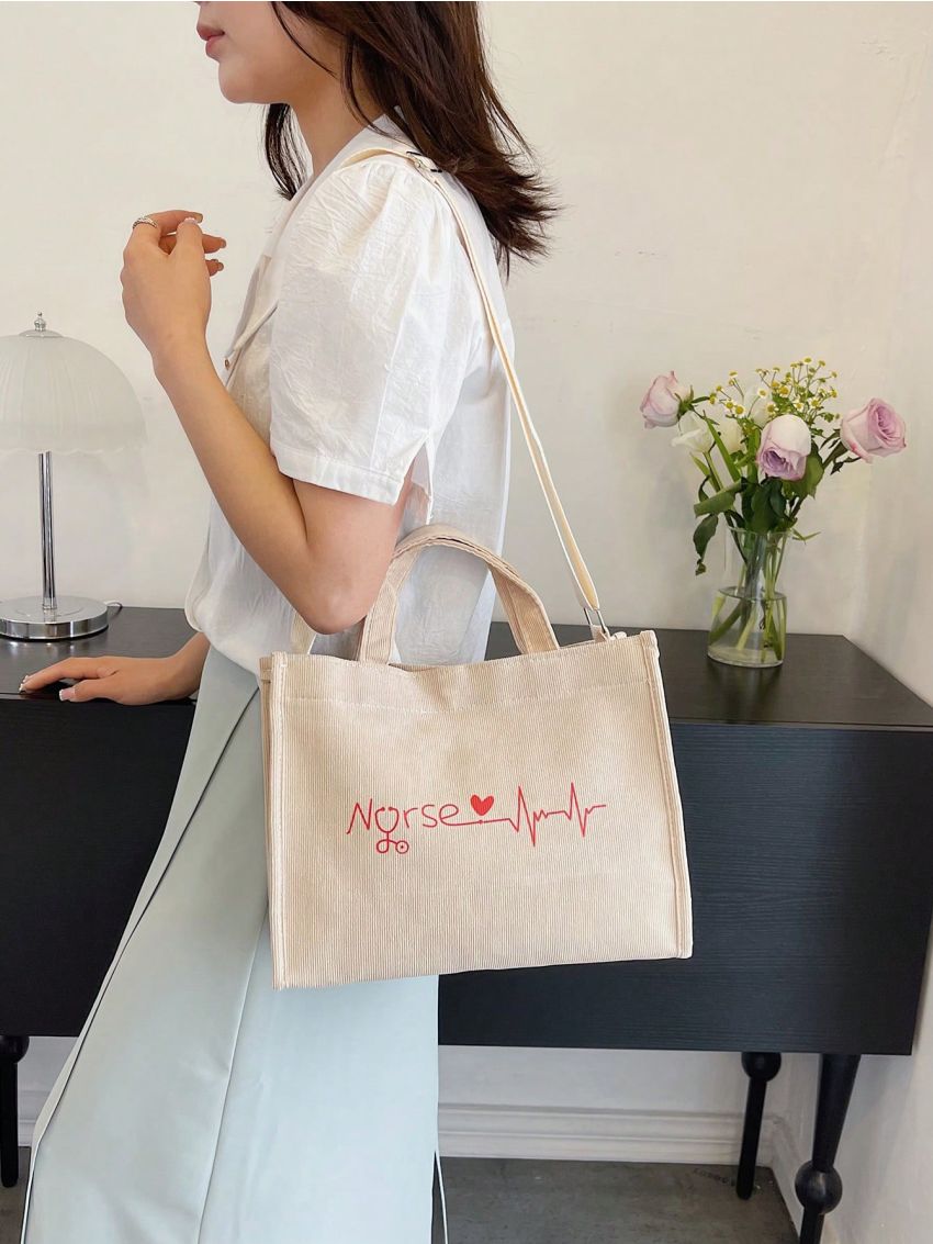 Small Shopper Bag Letter & Heart Graphic