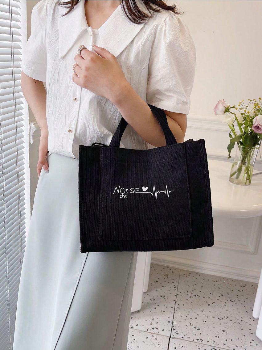 Small Shopper Bag Letter & Heart Graphic, Mothers Day Gift For Mom