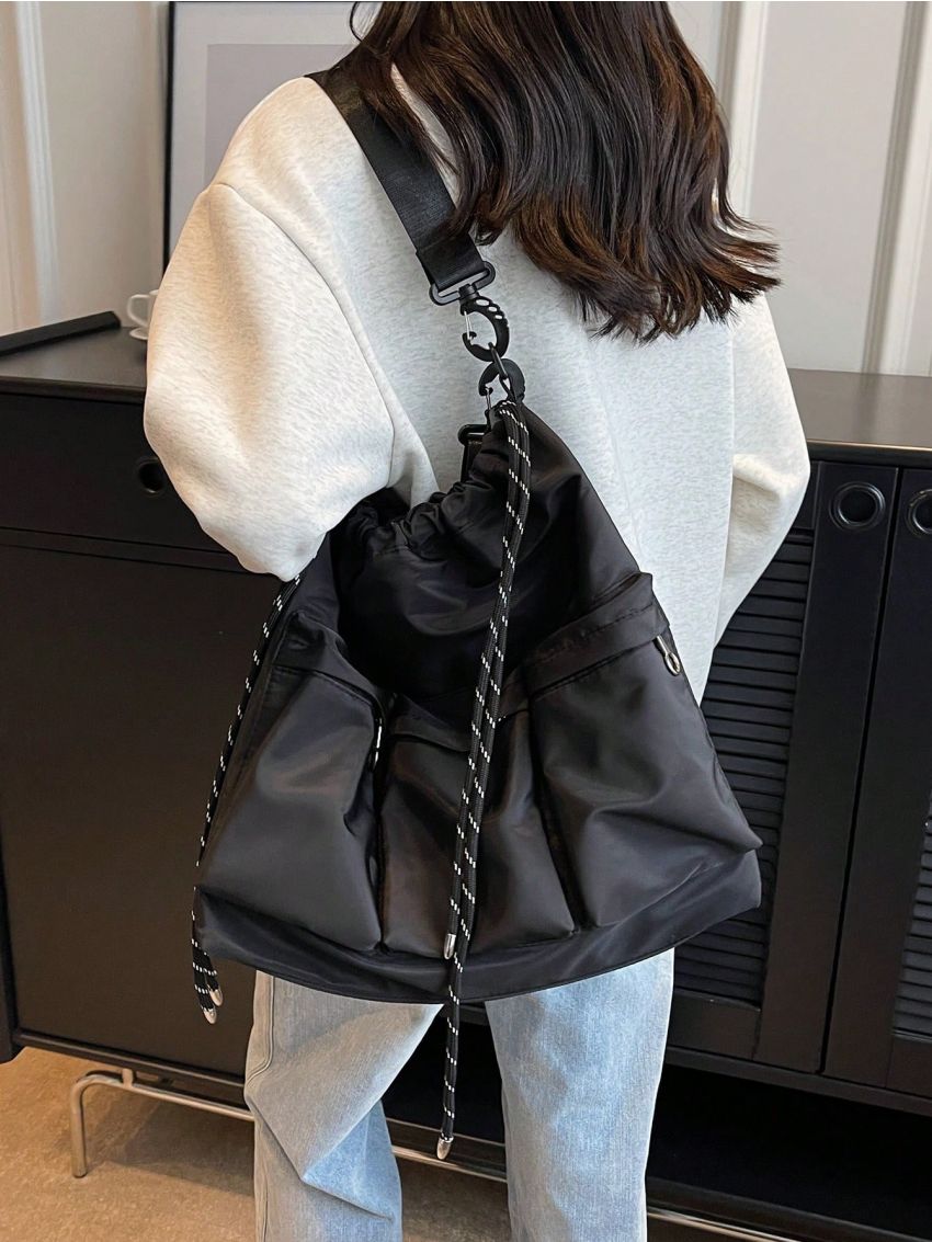 Oversized Hobo Bag Multi-Pocket Drawstring Design
