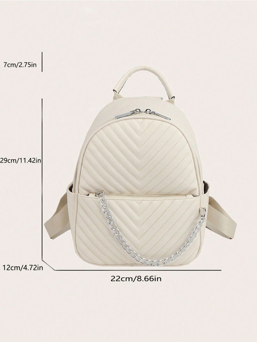 Quilted Pattern Classic Backpack Chain Decor