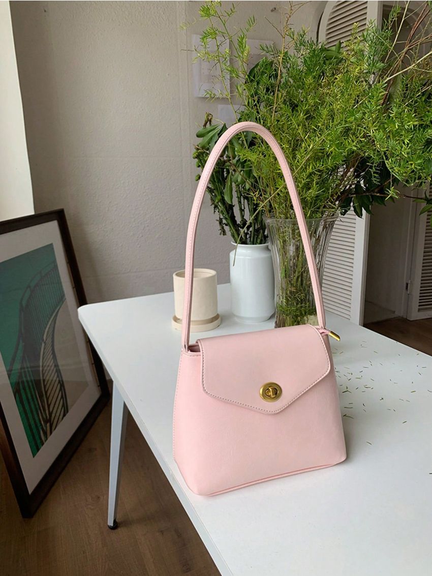 Small Flap Bucket Bag Turn Lock Minimalist