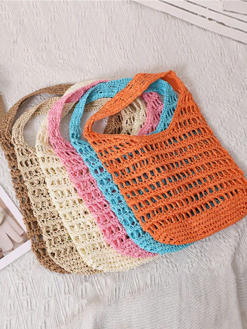 Hollow Out Design Straw Bag Vacation Orange