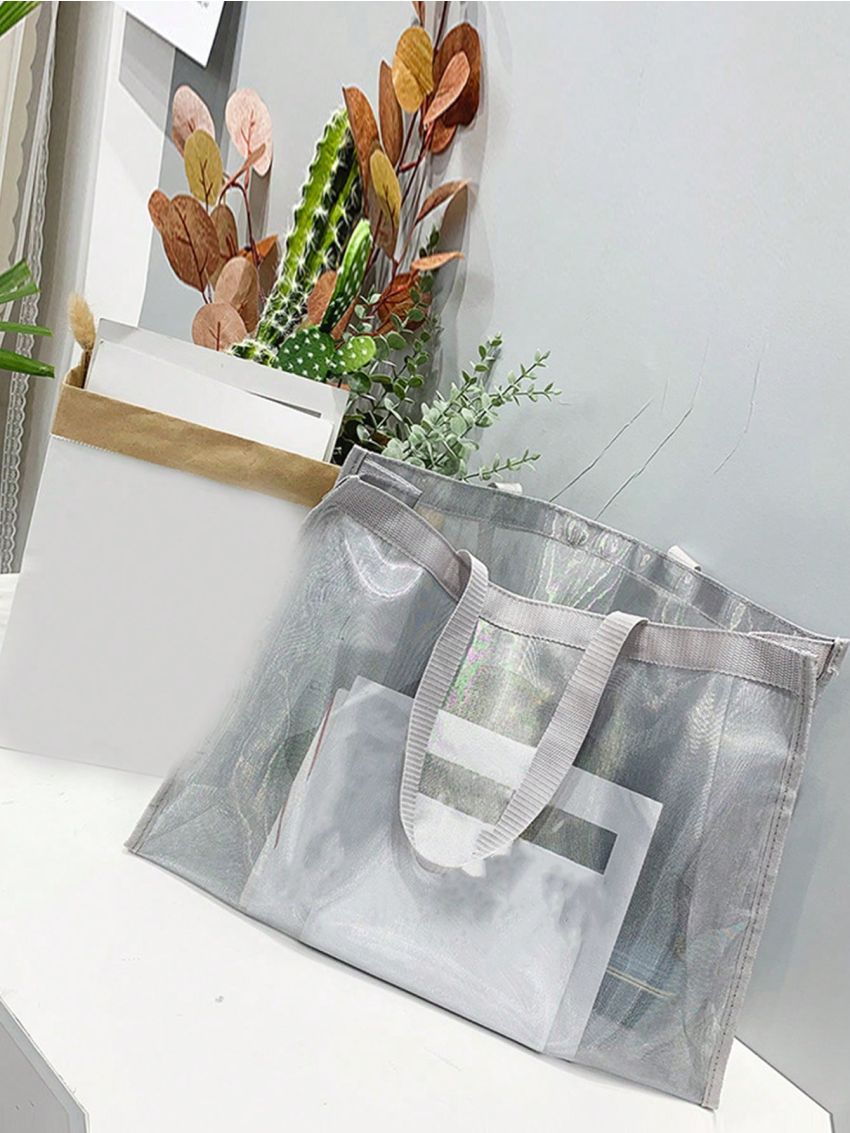 Clear Mesh Travel Bag Black Large Capacity