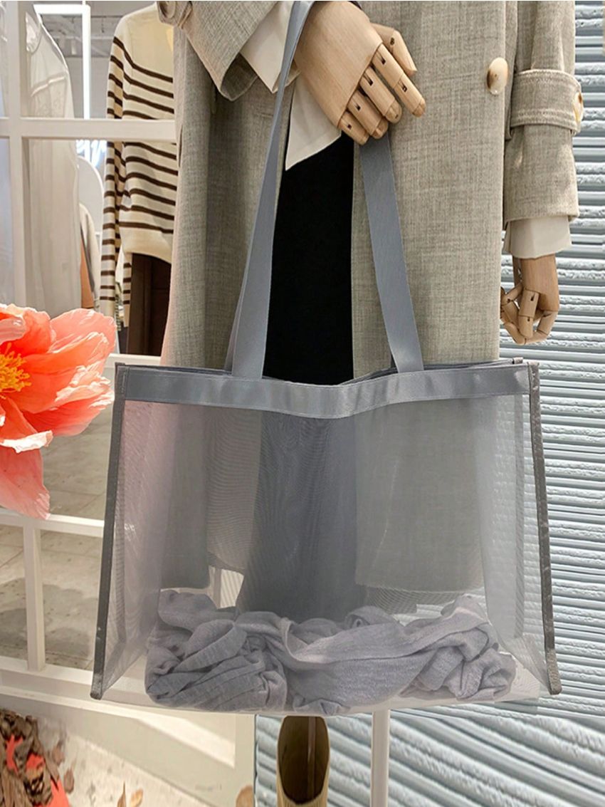 Clear Mesh Travel Bag Black Large Capacity