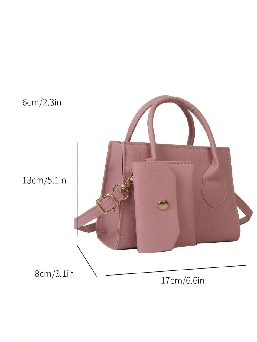 Mini Crocodile Embossed Square Bag Double Handle With Small Pouch