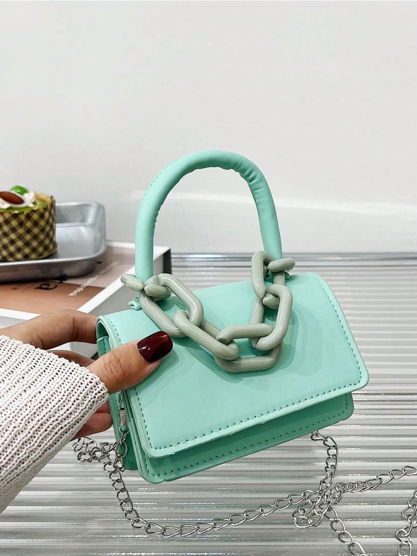 Mini Chain Decor Flap Square Bag Fashion Black