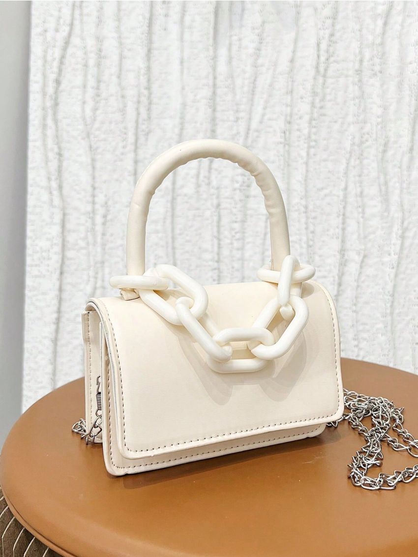 Mini Chain Decor Flap Square Bag Fashion Beige