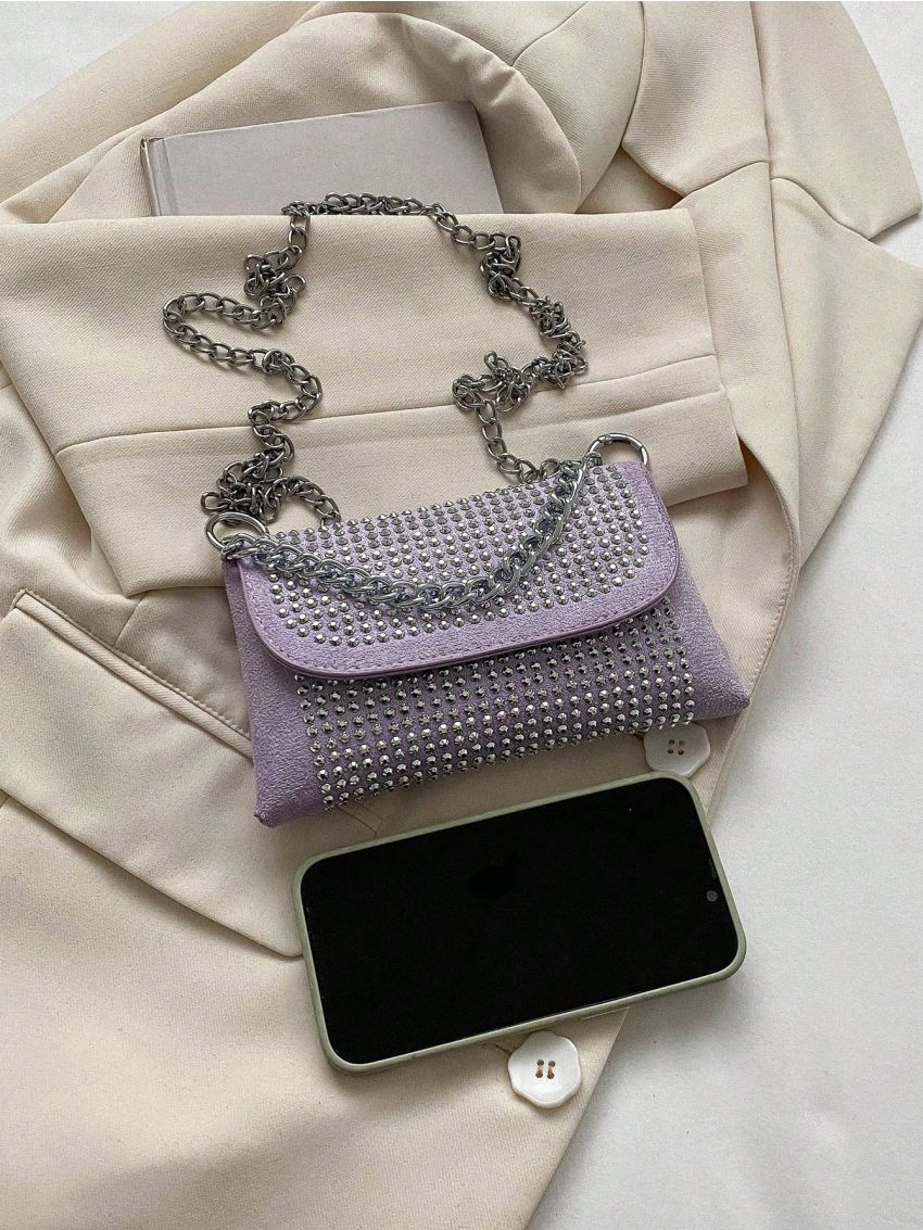 Mini Studded Decor Flap Square Bag Pu