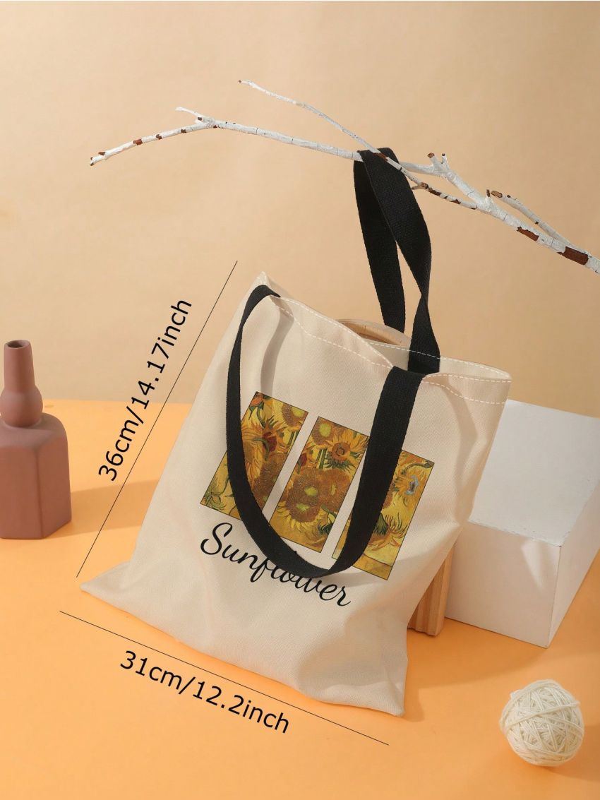Floral & Letter Graphic Shopper Bag