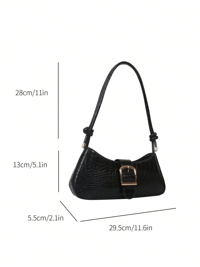Crocodile Embossed Buckle Detail Baguette Bag Fashion Black