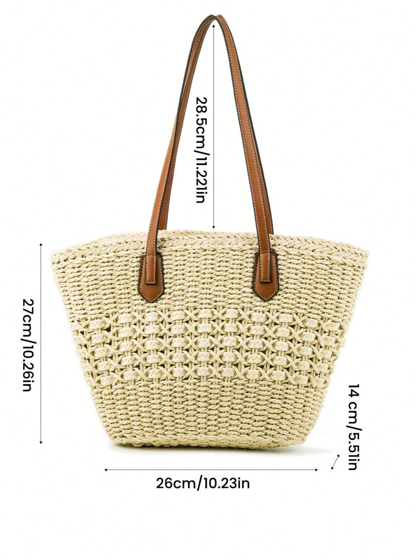 Hollow Out Design Straw Bag Vacation Double Handle