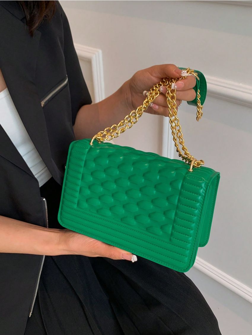 Small Flap Square Bag Embossed Detail Minimalist