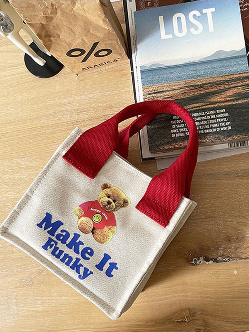 Small Square Bag Letter & Cartoon Bear Graphic