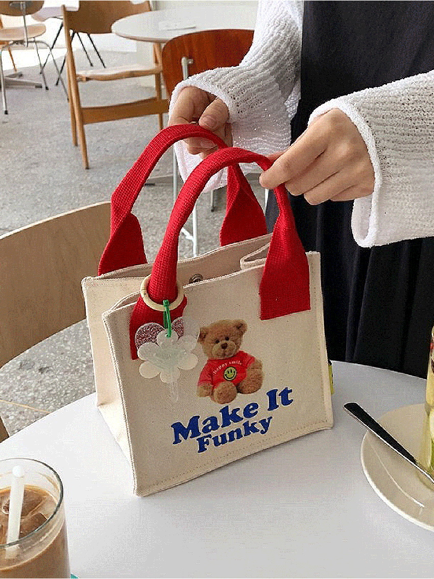 Small Square Bag Letter & Cartoon Bear Graphic