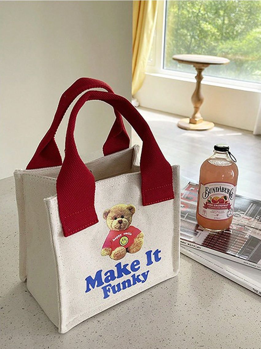 Small Square Bag Letter & Cartoon Bear Graphic