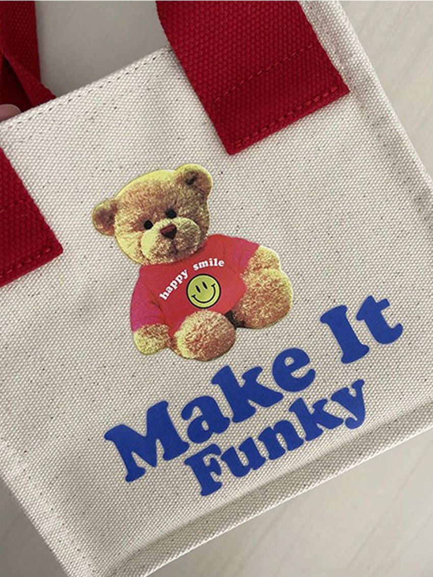 Small Square Bag Letter & Cartoon Bear Graphic
