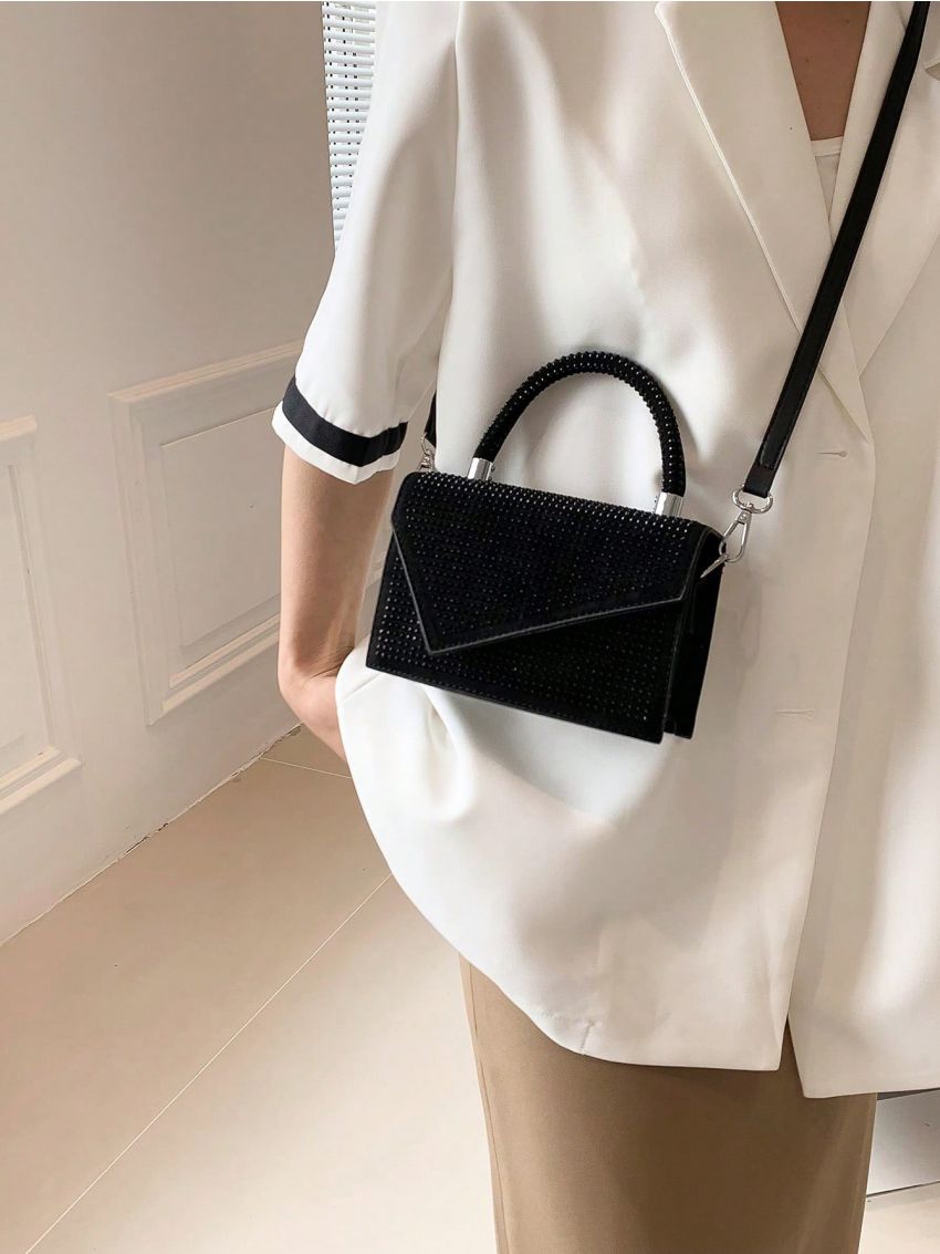 Mini Flap Square Bag Studded Decor Black
