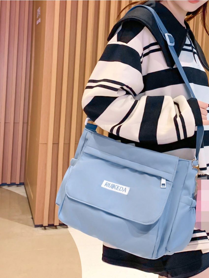 Letter Patch Decor Messenger Bag Medium Flap