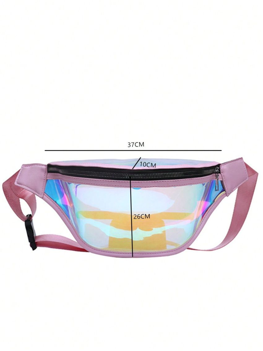 Holographic Zipper Front Waist Pack PVC Colorful Waterproof Chest Bag For Sports, Clear Bag