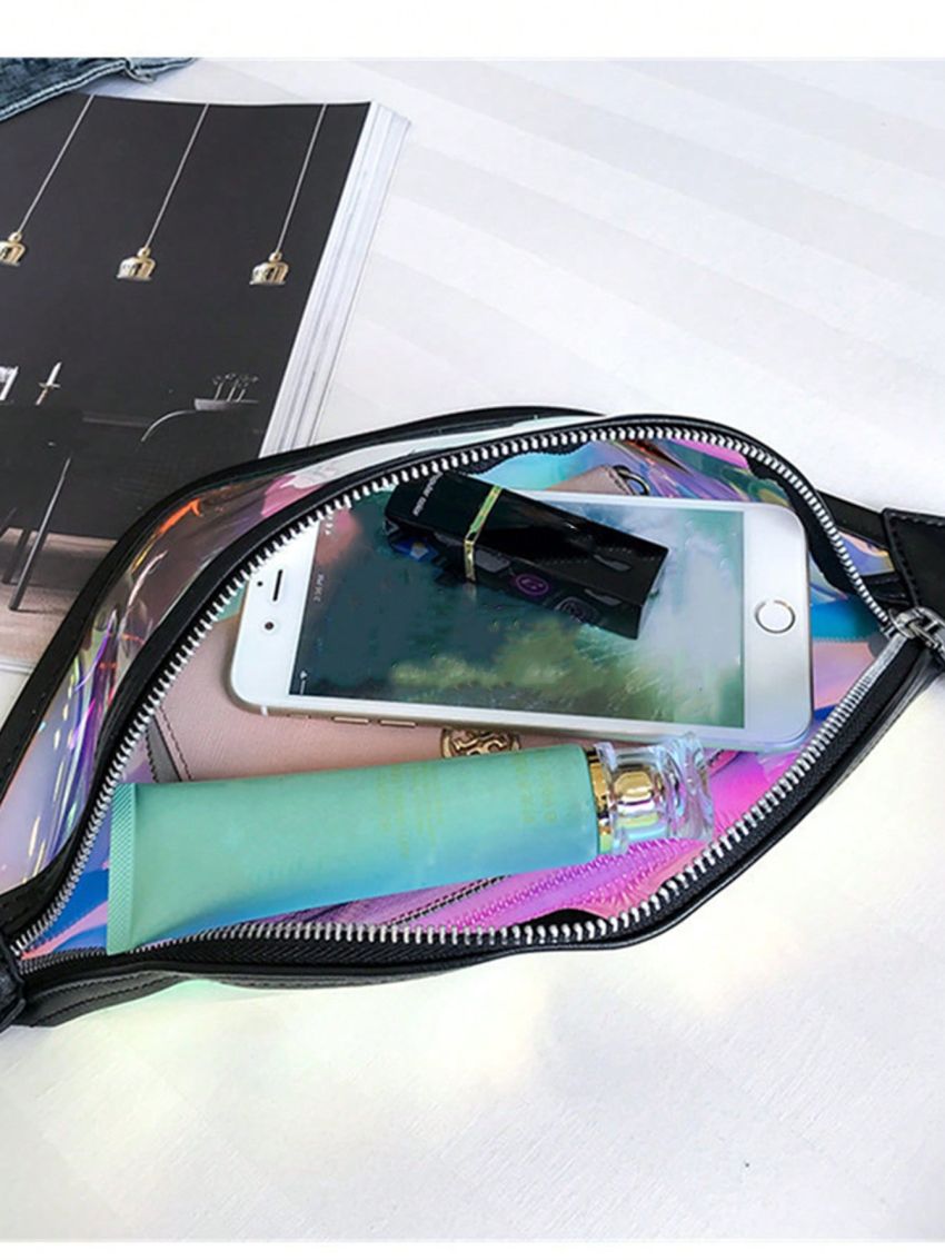 Holographic Zipper Front Waist Pack PVC Colorful Waterproof Chest Bag For Sports, Clear Bag