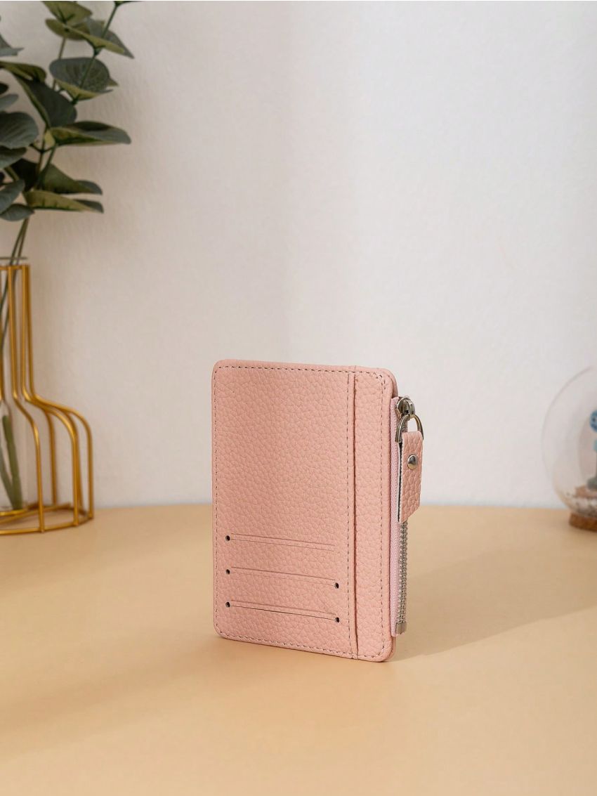 Minimalist Card Holder Pink Litchi Embossed