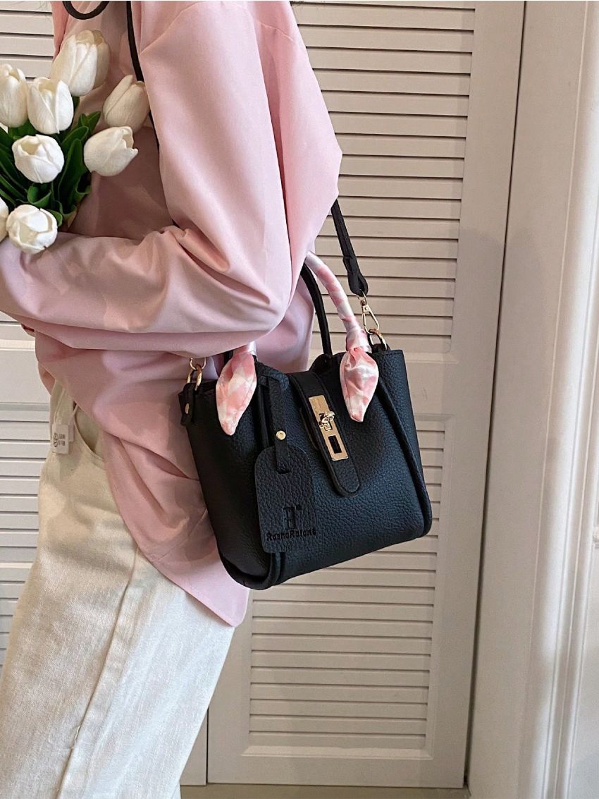 Twilly Scarf Decor Square Bag Small Black Twist Lock