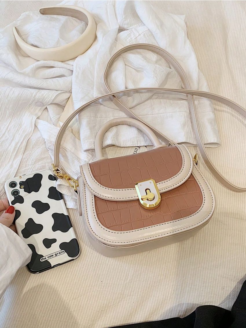 Crocodile Embossed Saddle Bag Mini With Bag Charm