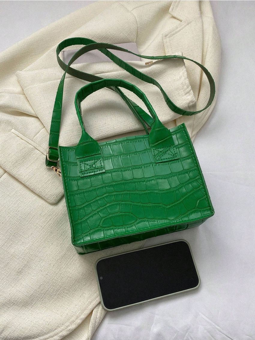 Mini Square Bag Crocodile Embossed Double Handle Fashion Style