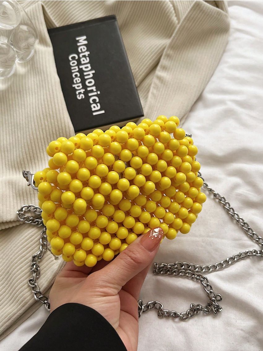 Mini Crossbody Bag Beaded Design Chain Strap